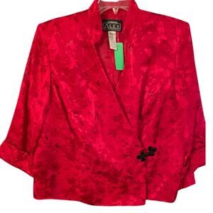 Alex Evenings 2X Red Jacquard Wrap Top